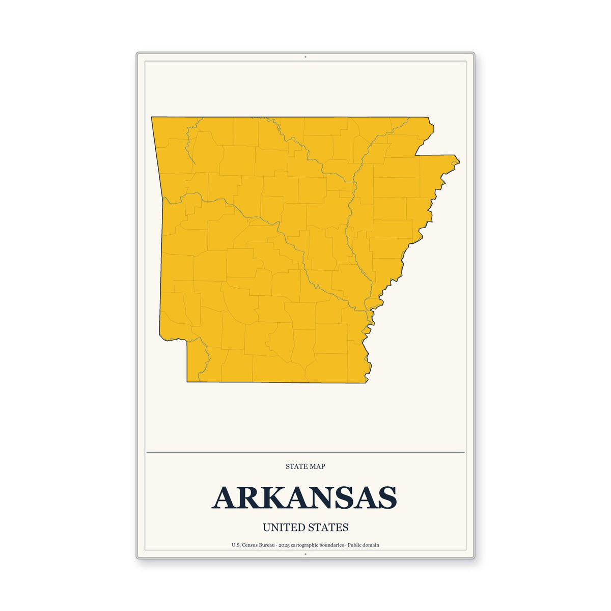 Arkansas state map aluminum sign in Citrine Modern style