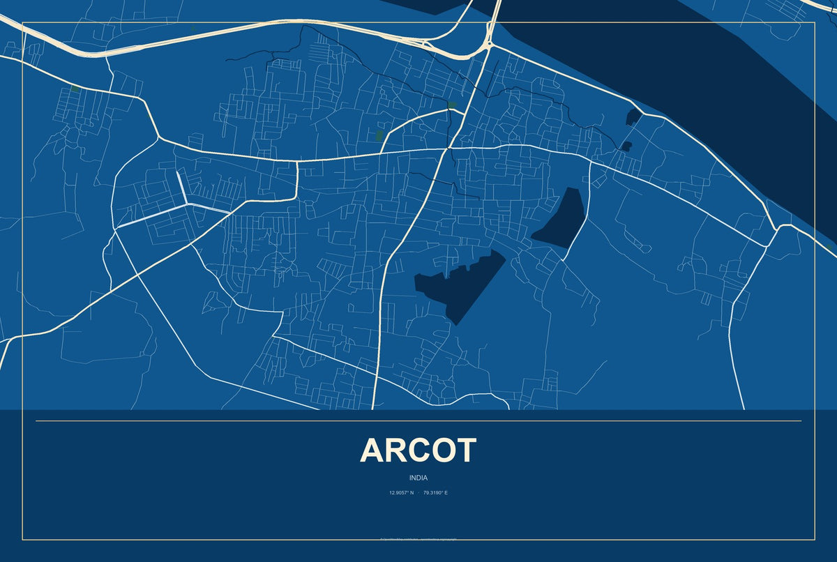 Arcot, India City Map Aluminum Sign in Harbor Cobalt style