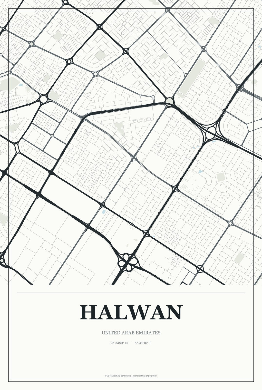 Halwan, United Arab Emirates City Map Aluminum Sign in Gallery Air style