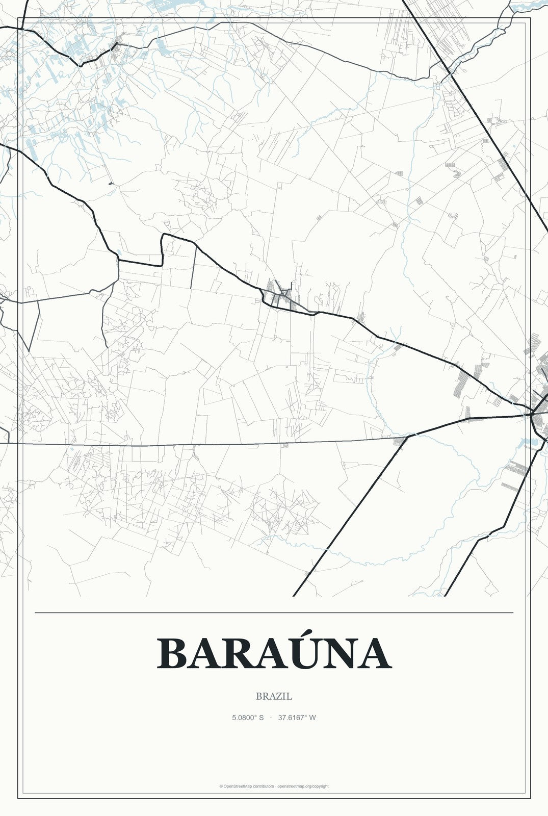 Baraúna, Brazil City Map Aluminum Sign in Gallery Air style