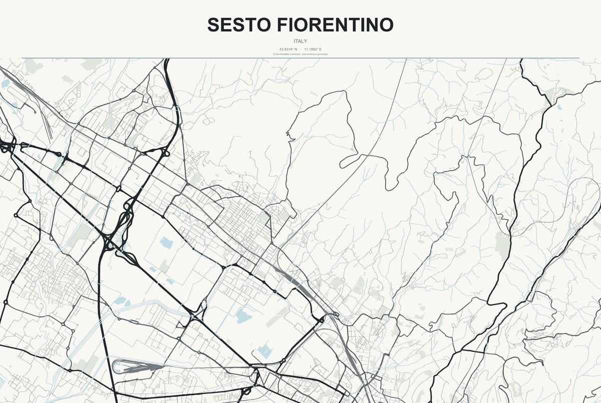 Sesto Fiorentino, Italy City Map Aluminum Sign in Headline Atlas style