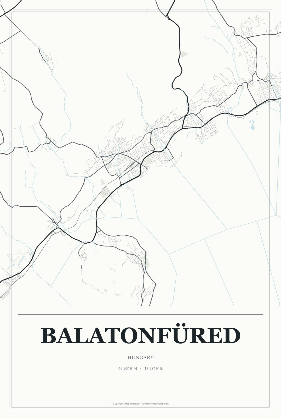 Balatonfüred, Hungary City Map Aluminum Sign in Gallery Air style