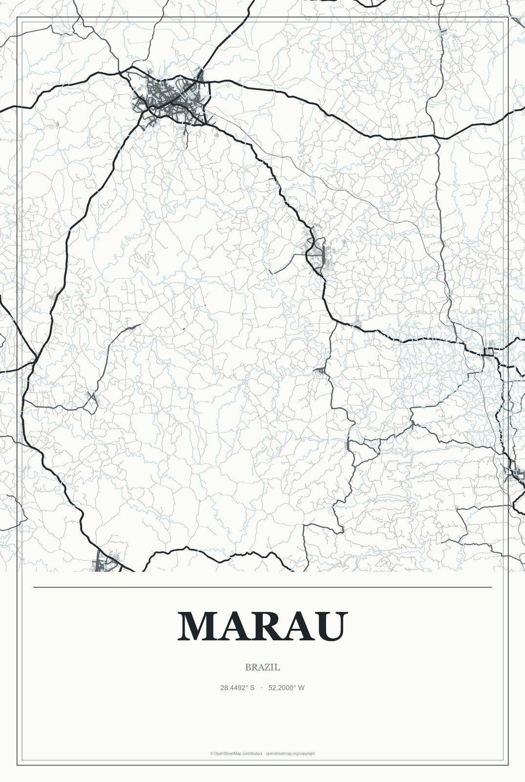 Marau, Brazil City Map Aluminum Sign in Gallery Air style