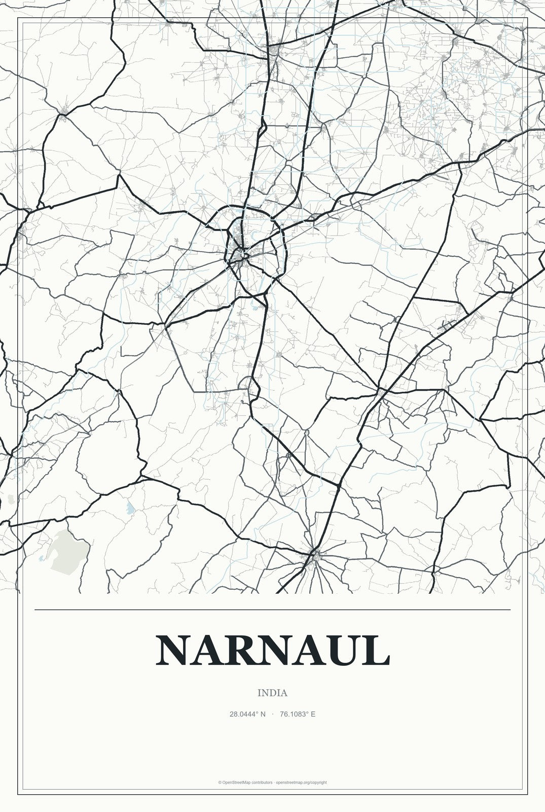 Narnaul, India City Map Aluminum Sign in Gallery Air style