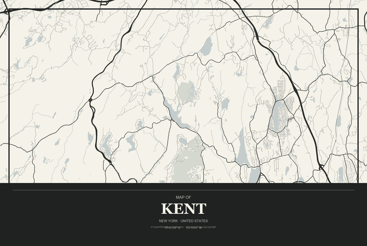 Kent, New York City Map Aluminum Sign in Museum Plaque style