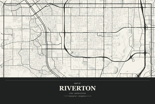 Riverton, Utah City Map Aluminum Sign in Museum Plaque style