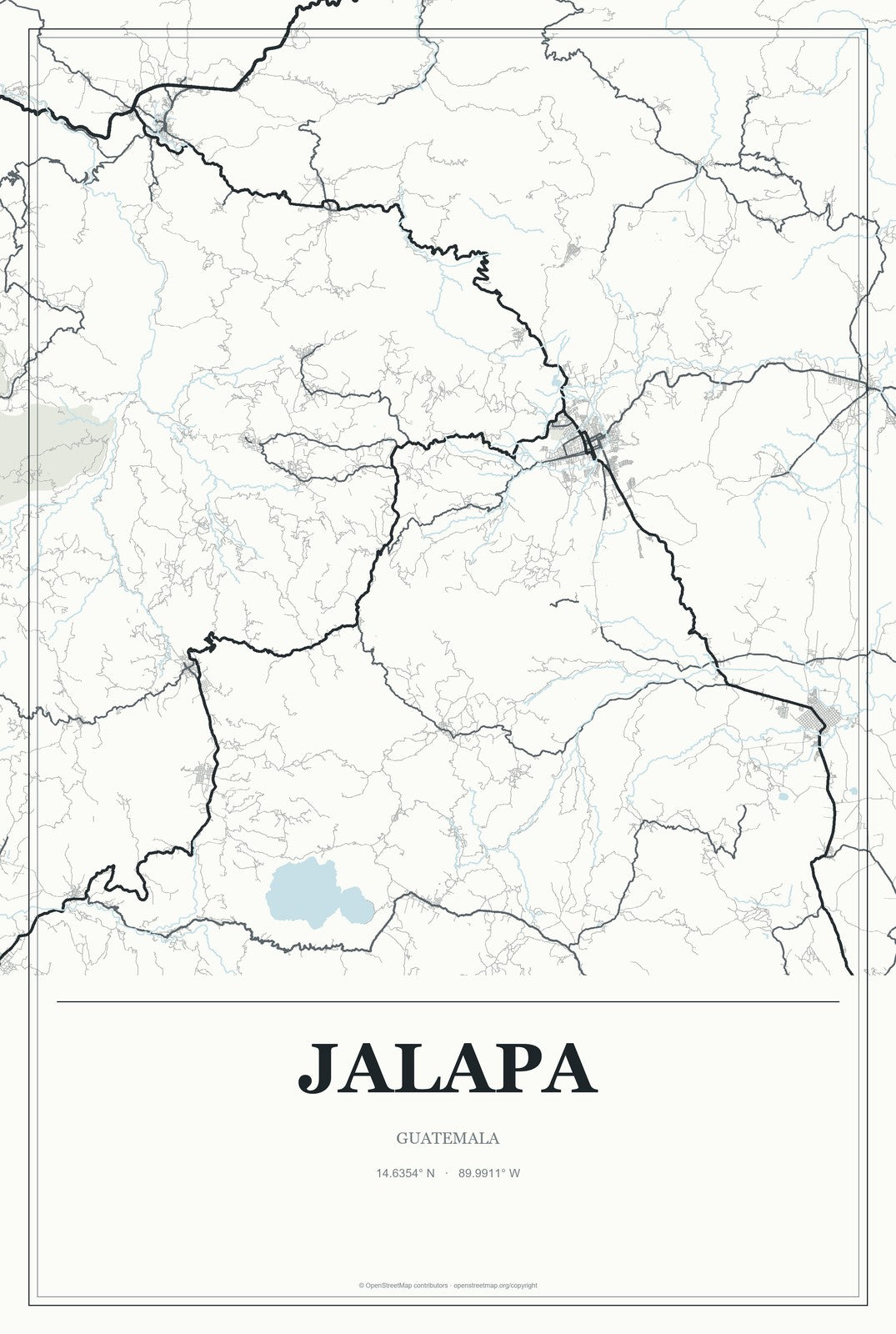 Jalapa, Guatemala City Map Aluminum Sign in Gallery Air style