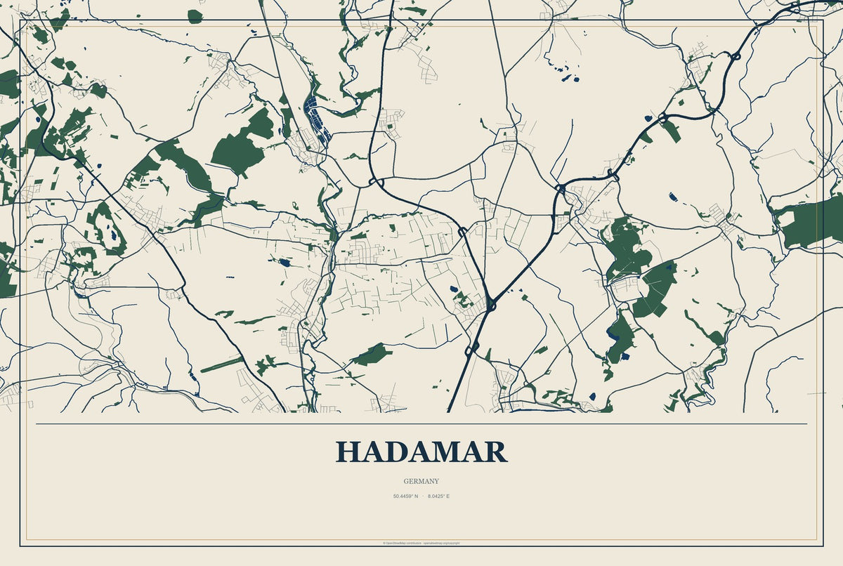 Hadamar, Germany City Map Aluminum Sign in Coastal Cutout style