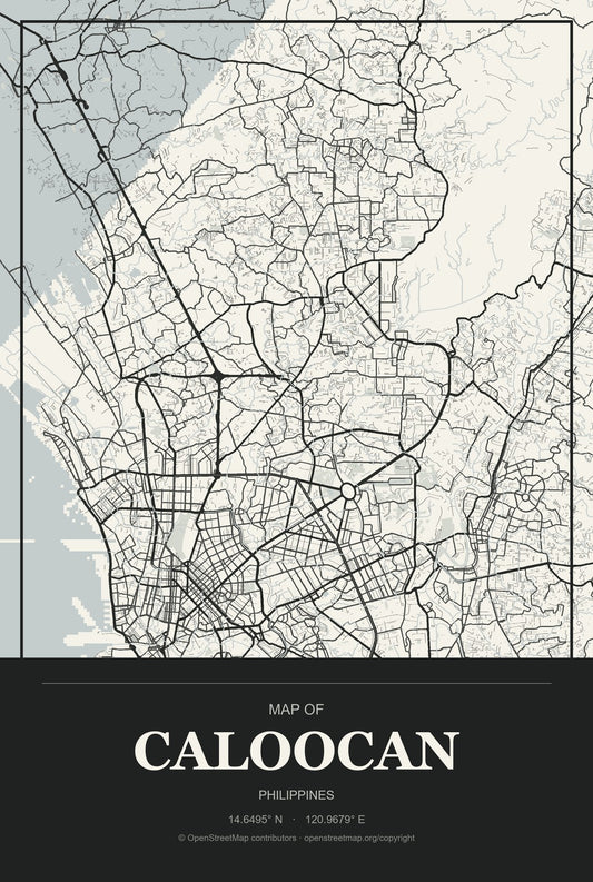 Caloocan, Philippines City Map Aluminum Sign in Museum Plaque style