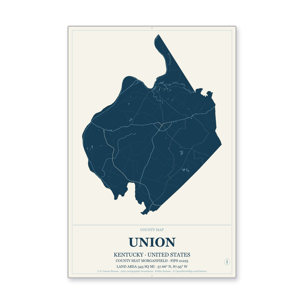Union County, Kentucky Map Aluminum Sign in Coastal Cutout style