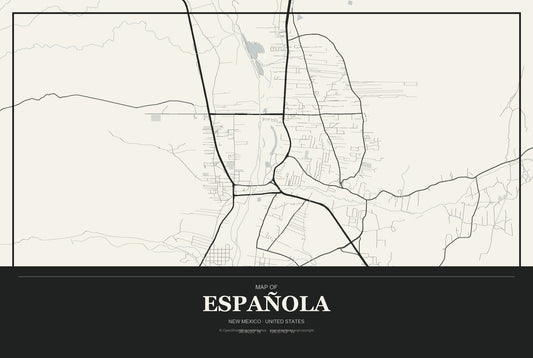 Española, New Mexico City Map Aluminum Sign in Museum Plaque style