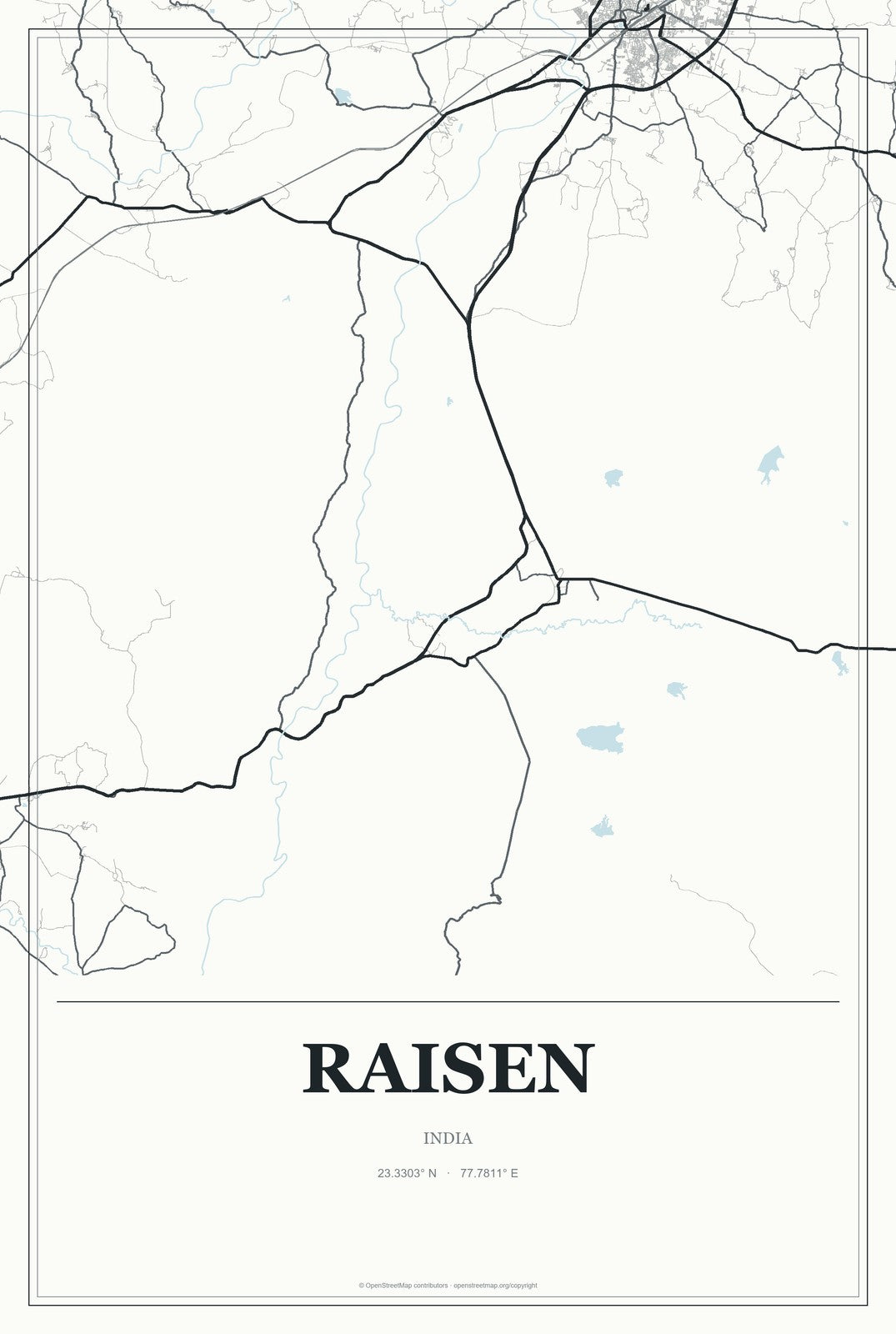 Raisen, India City Map Aluminum Sign in Gallery Air style