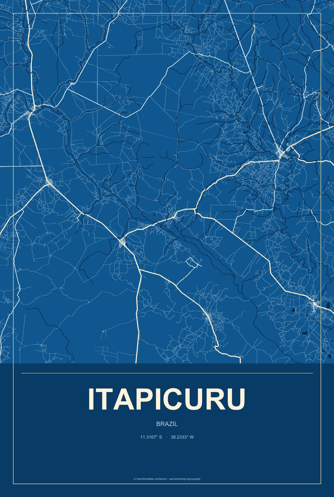 Itapicuru, Brazil City Map Aluminum Sign in Harbor Cobalt style