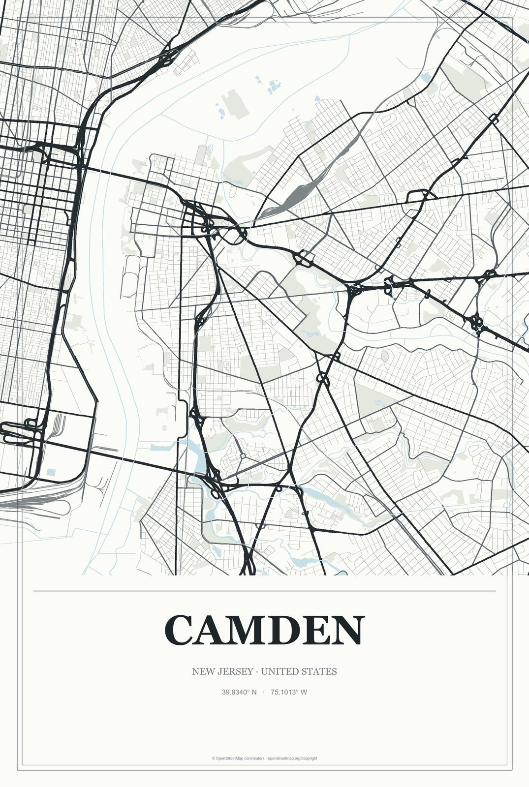 Camden, New Jersey City Map Aluminum Sign in Gallery Air style