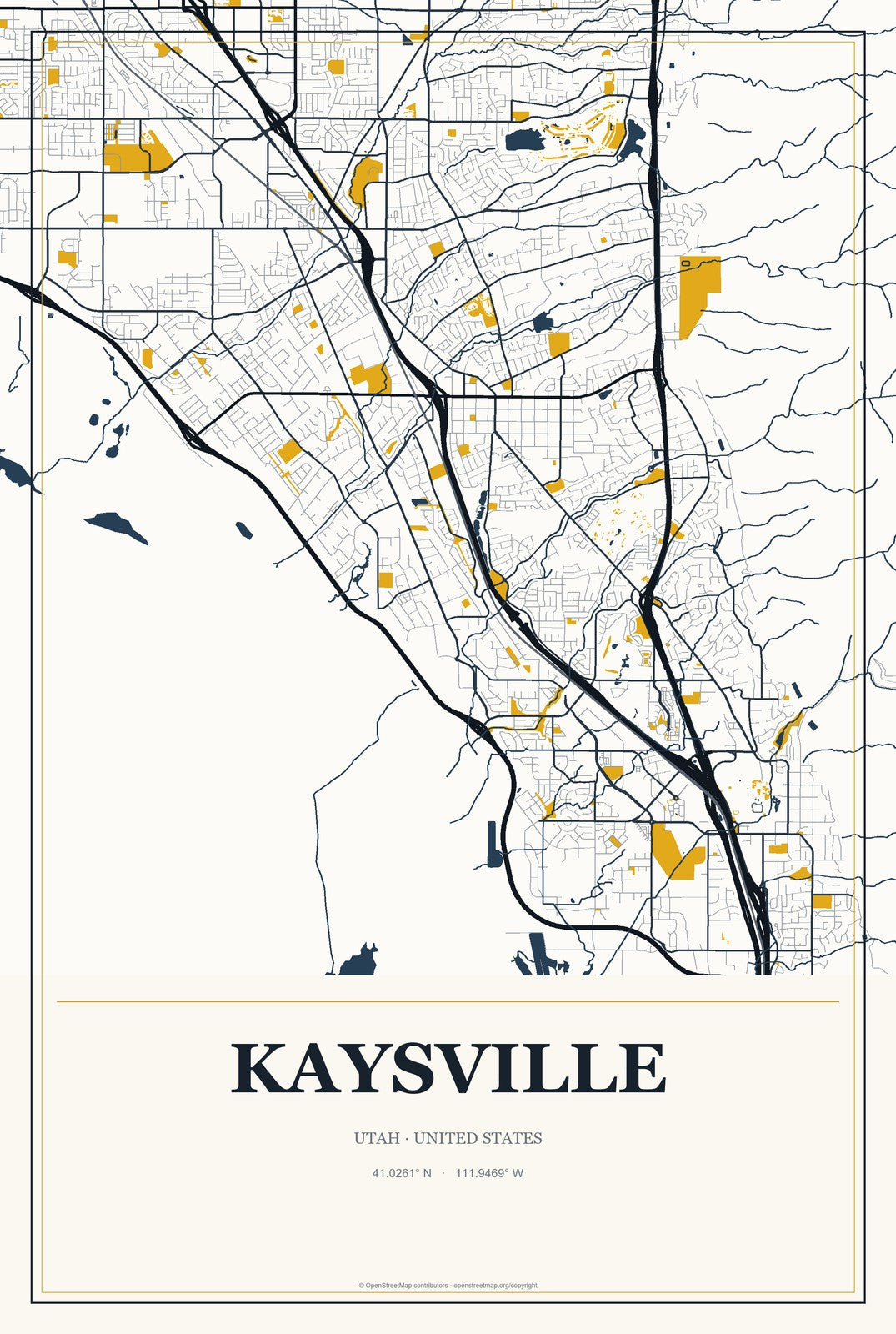 Kaysville, Utah City Map Aluminum Sign in Citrine Modern style