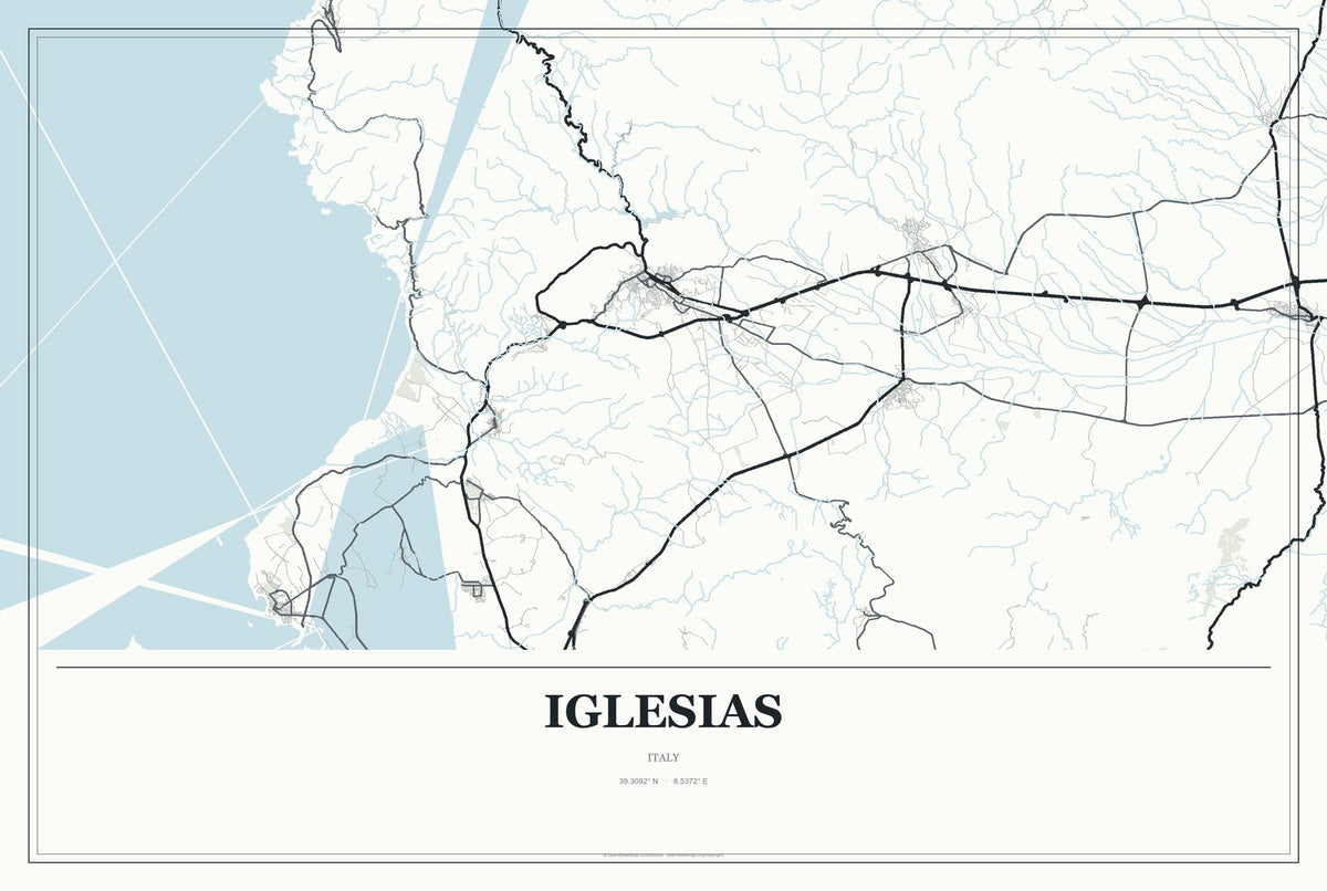 Iglesias, Italy City Map Aluminum Sign in Gallery Air style