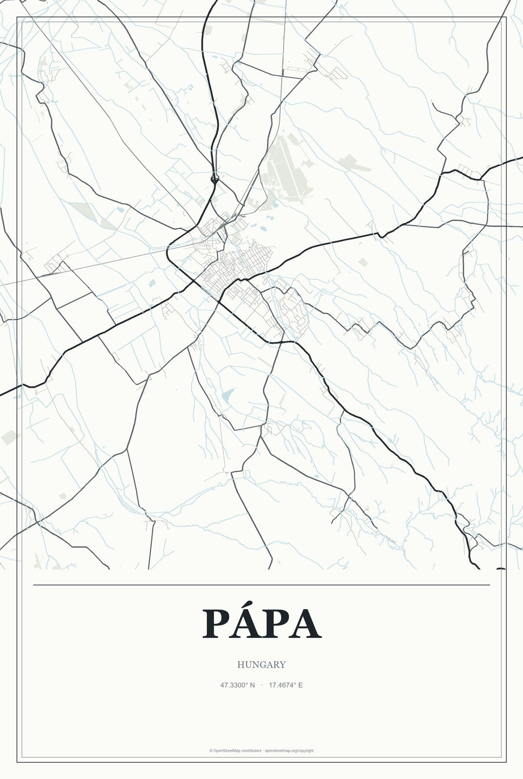 Pápa, Hungary City Map Aluminum Sign in Gallery Air style