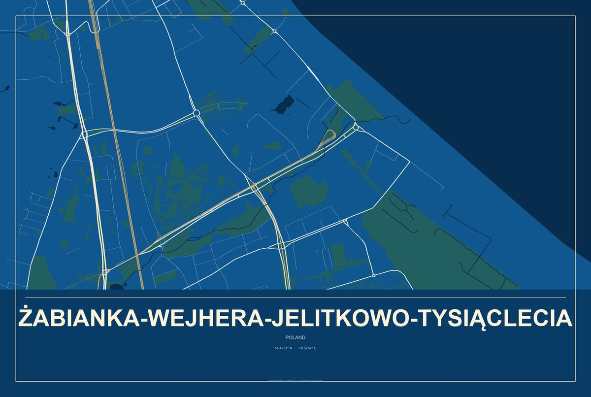 Żabianka-Wejhera-Jelitkowo-Tysiąclecia, Poland City Map Aluminum Sign in Harbor Cobalt style