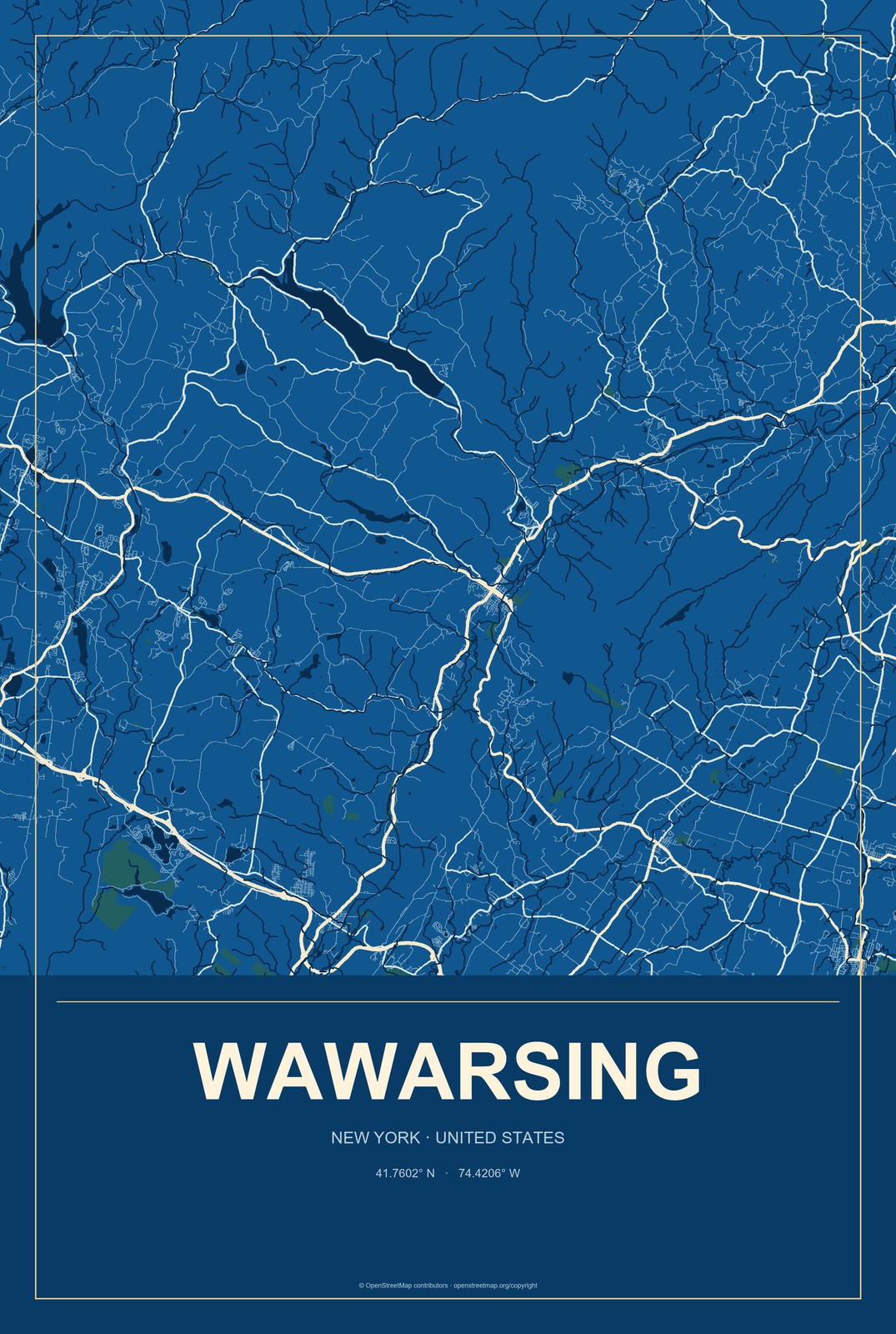 Wawarsing, New York City Map Aluminum Sign in Harbor Cobalt style