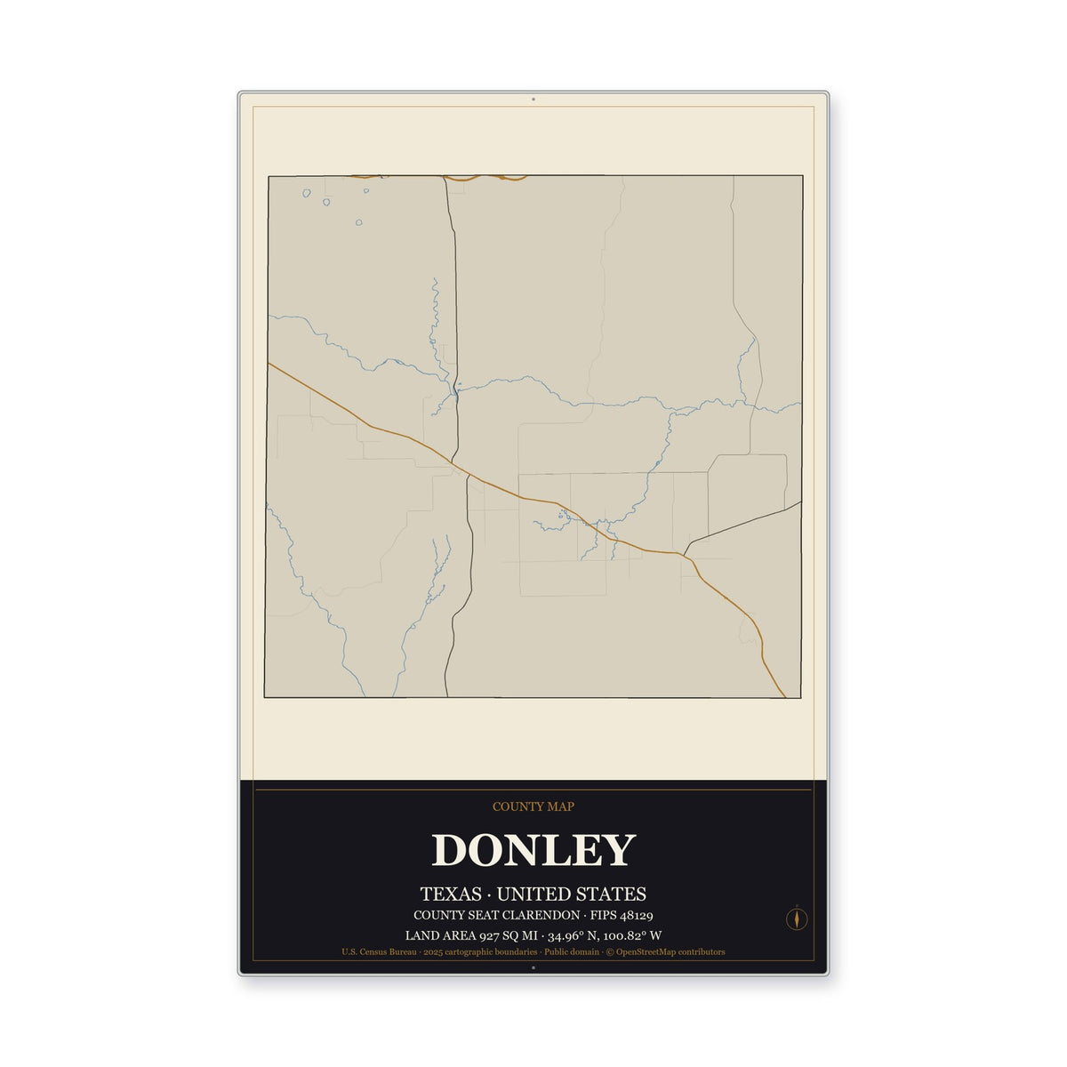 Donley County, Texas Map Aluminum Sign in Museum Plaque style