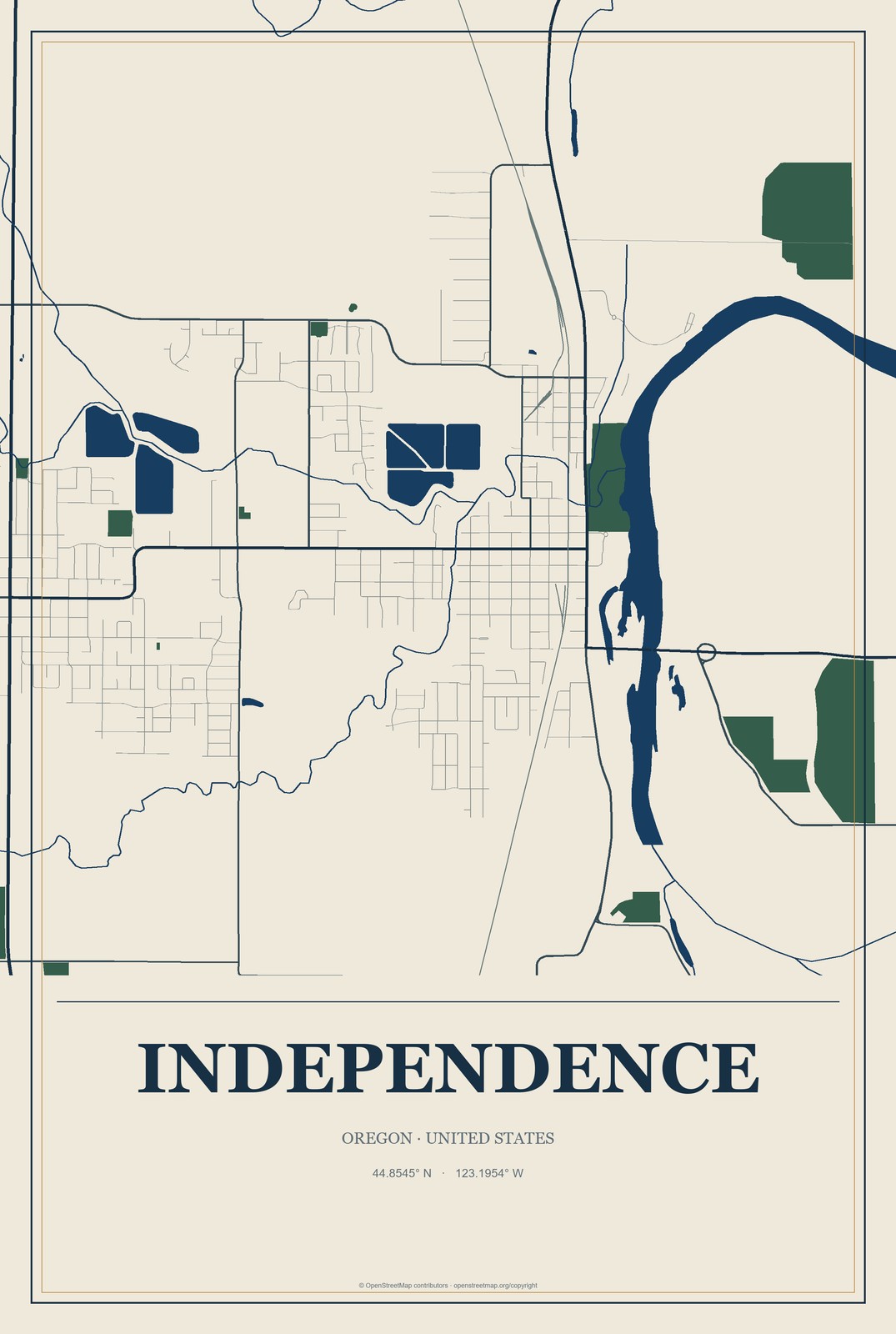 Independence, Oregon City Map Aluminum Sign in Coastal Cutout style