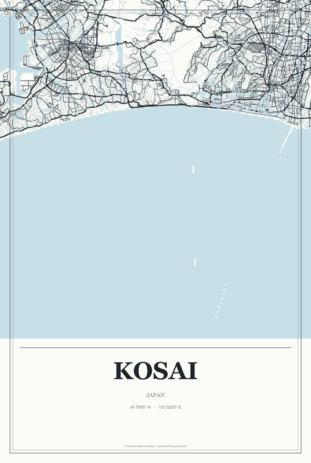 Kosai, Japan City Map Aluminum Sign in Gallery Air style