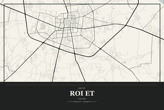 Roi Et, Thailand City Map Aluminum Sign in Museum Plaque style