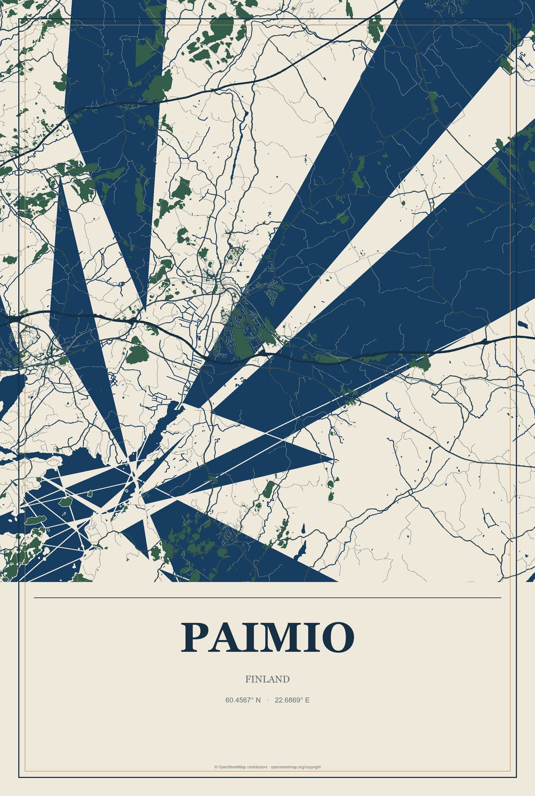 Paimio, Finland City Map Aluminum Sign in Coastal Cutout style