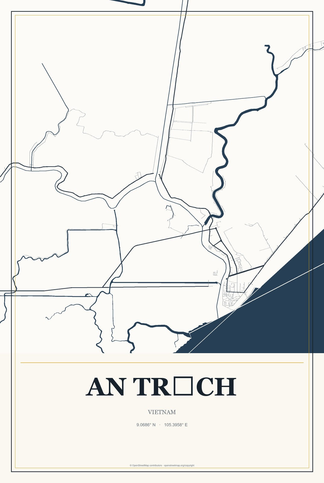 An Trạch, Vietnam City Map Aluminum Sign in Citrine Modern style