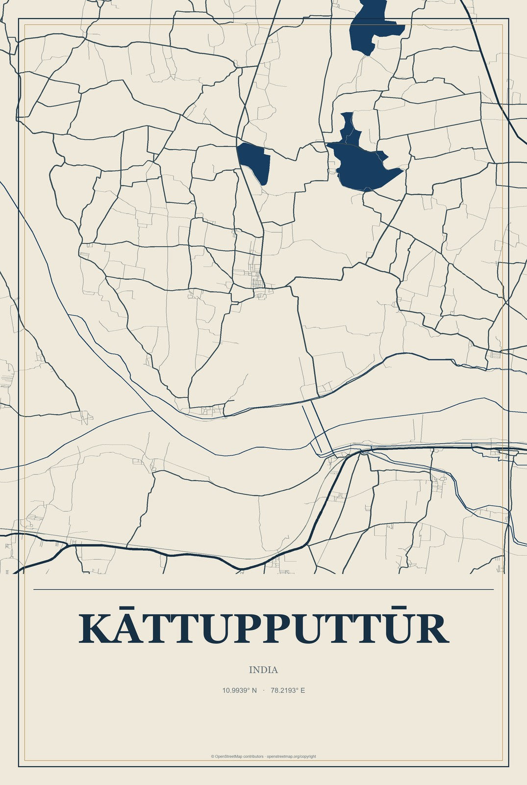 Kāttupputtūr, India City Map Aluminum Sign in Coastal Cutout style