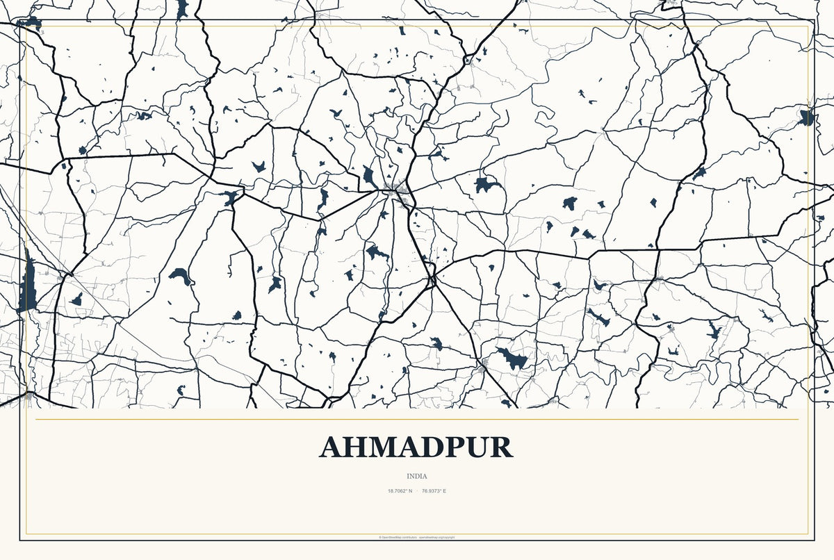 Ahmadpur, India City Map Aluminum Sign in Citrine Modern style