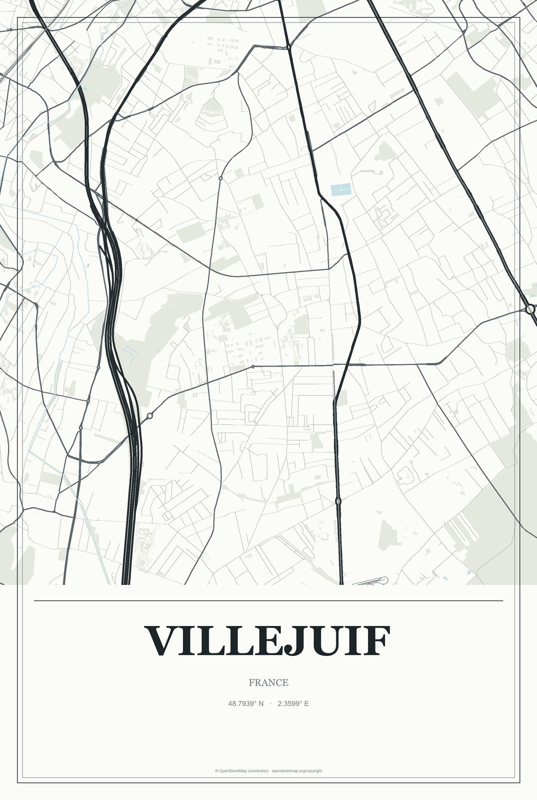 Villejuif, France City Map Aluminum Sign in Gallery Air style