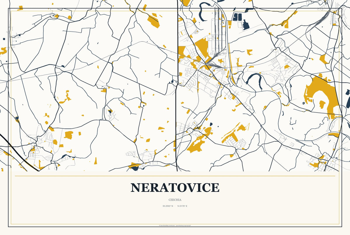 Neratovice, Czechia City Map Aluminum Sign in Citrine Modern style