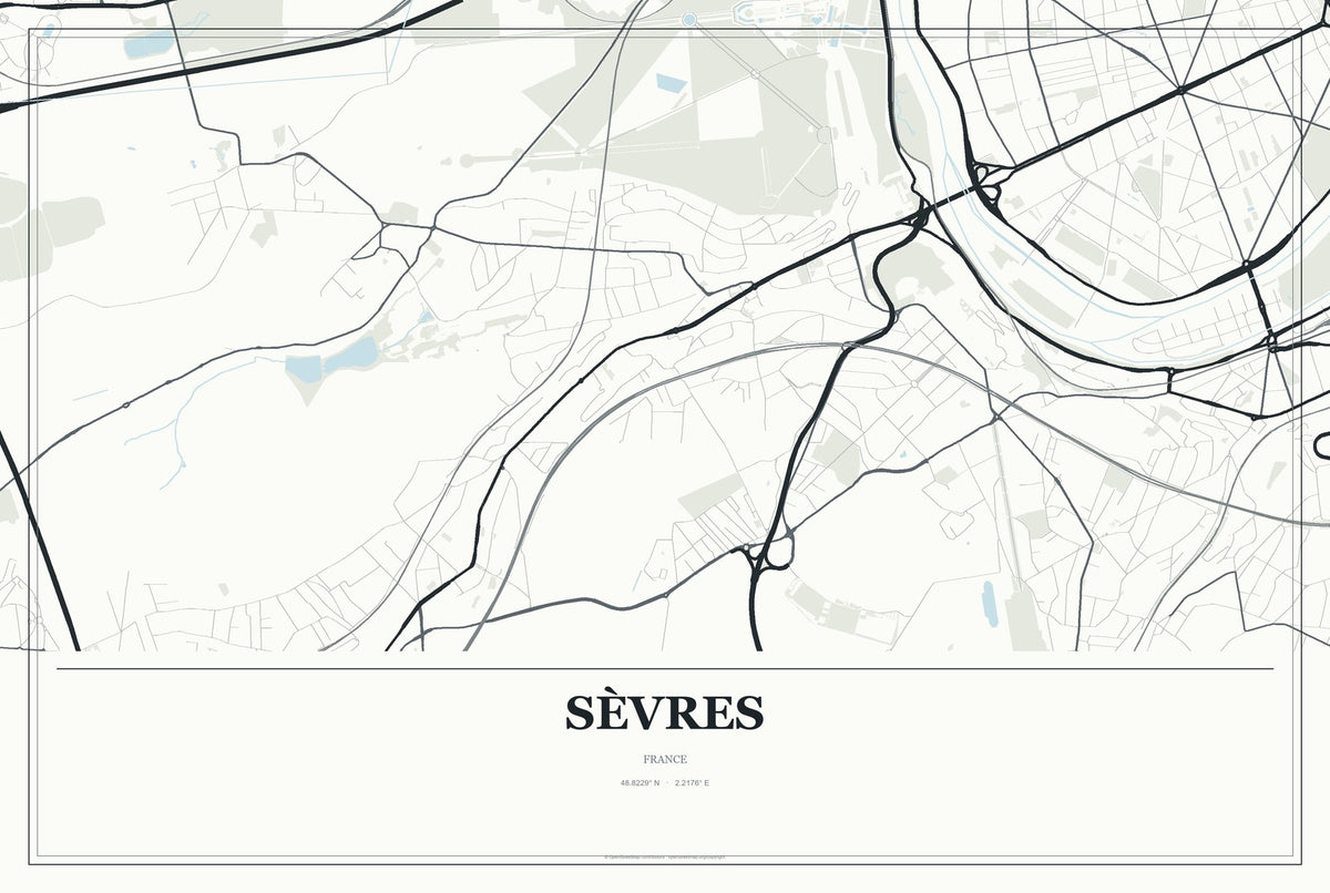 Sèvres, France City Map Aluminum Sign in Gallery Air style