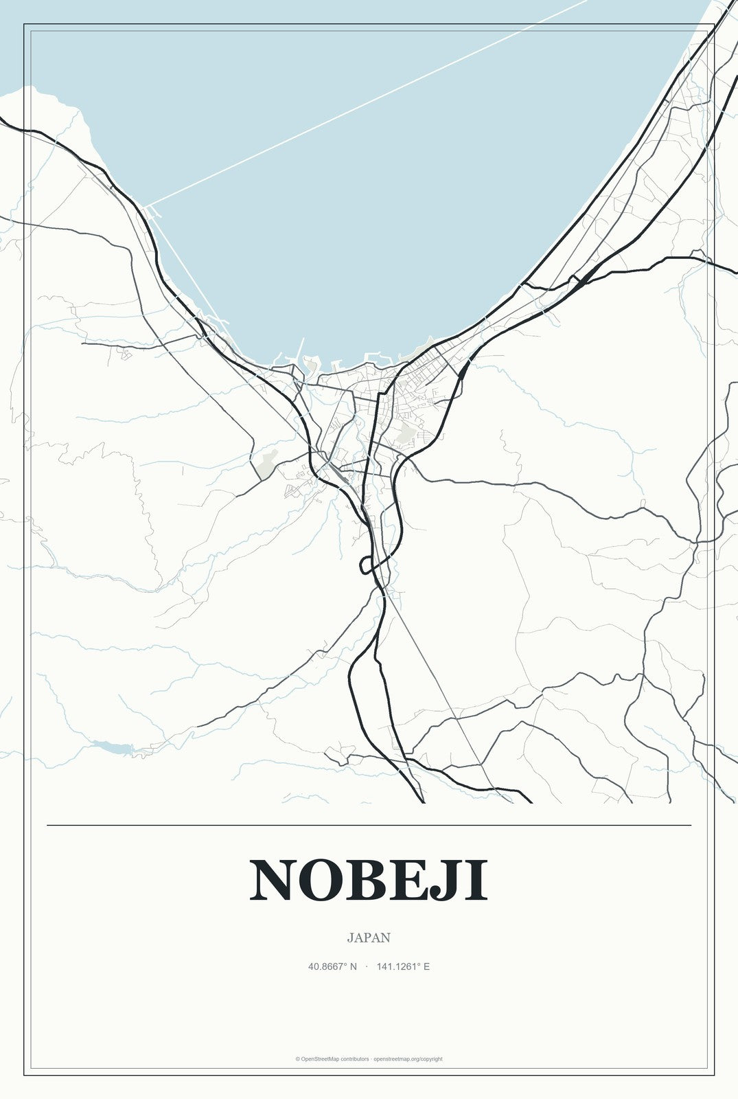 Nobeji, Japan City Map Aluminum Sign in Gallery Air style