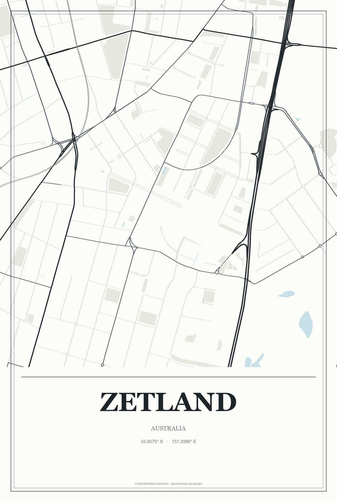 Zetland, Australia City Map Aluminum Sign in Gallery Air style