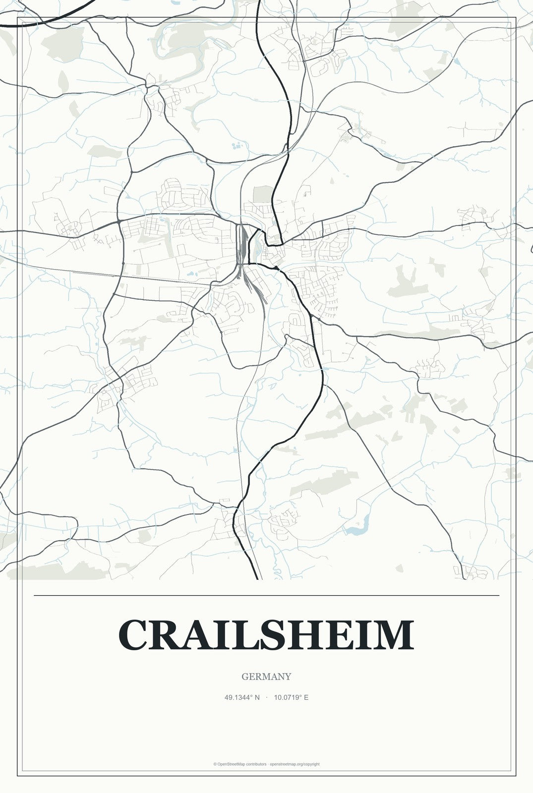 Crailsheim, Germany City Map Aluminum Sign in Gallery Air style