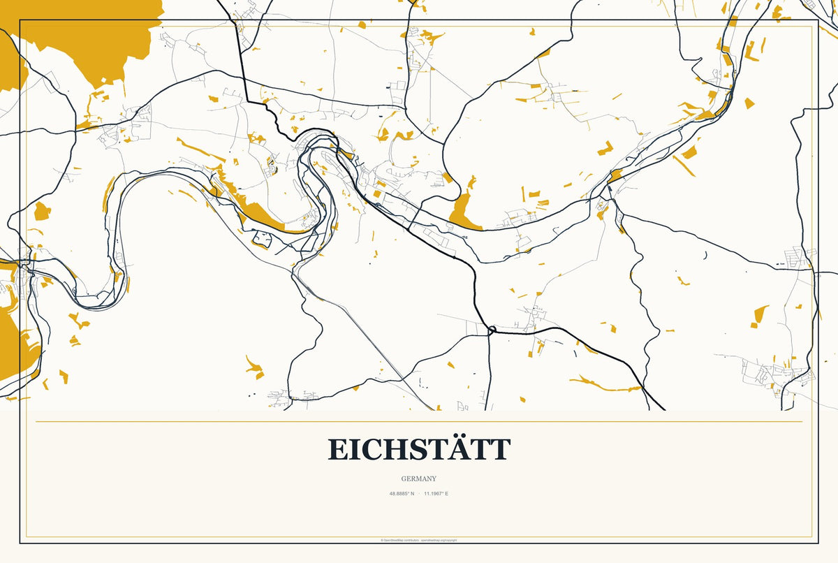 Eichstätt, Germany City Map Aluminum Sign in Citrine Modern style