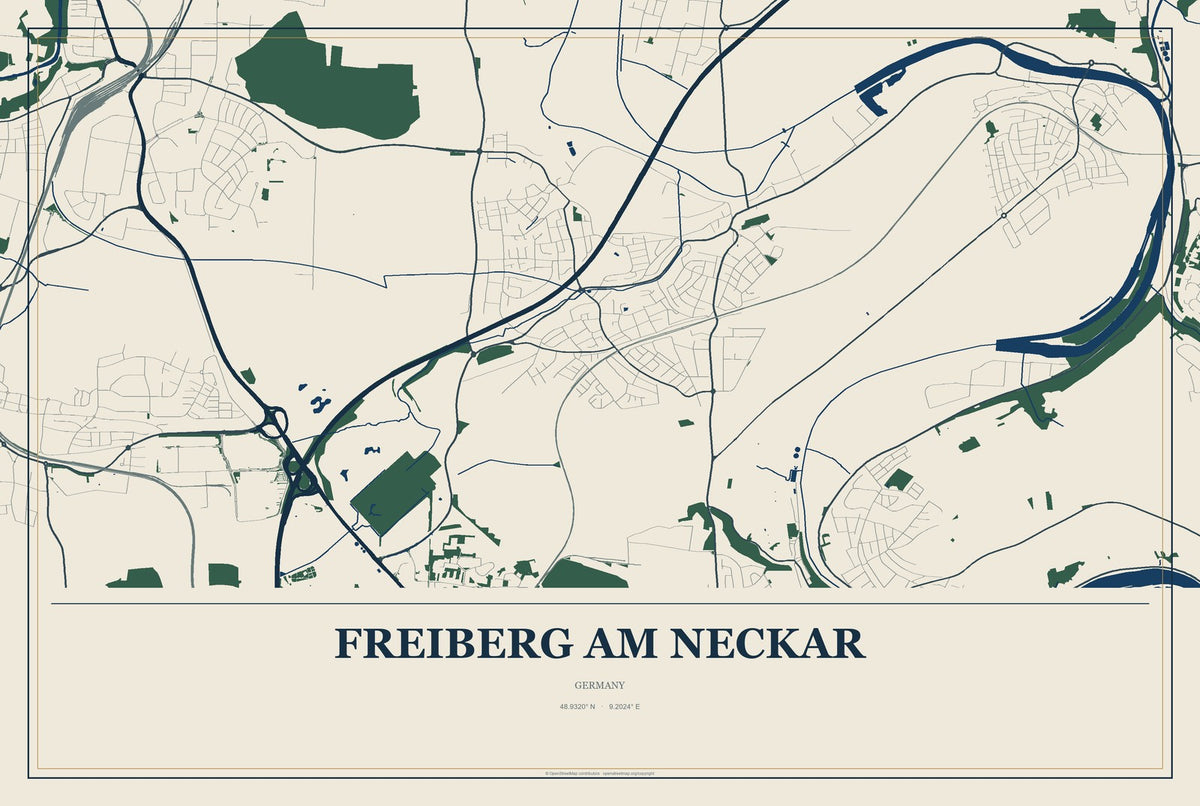 Freiberg am Neckar, Germany City Map Aluminum Sign in Coastal Cutout style