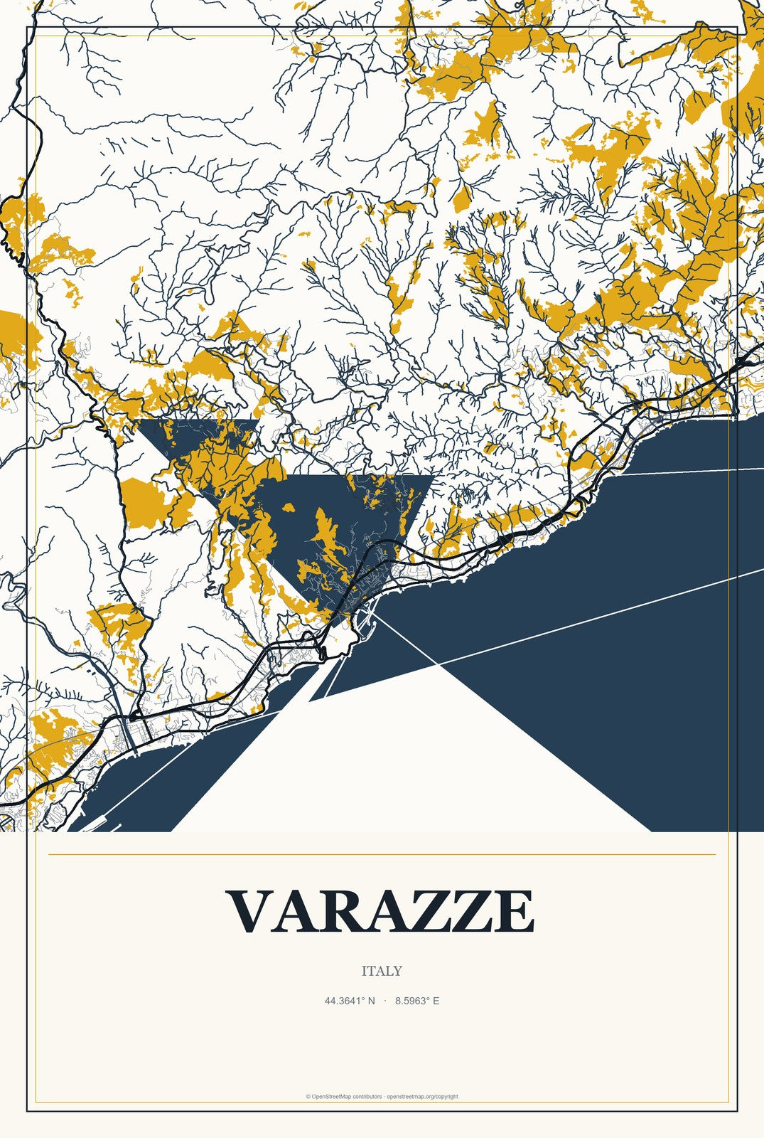 Varazze, Italy City Map Aluminum Sign in Citrine Modern style