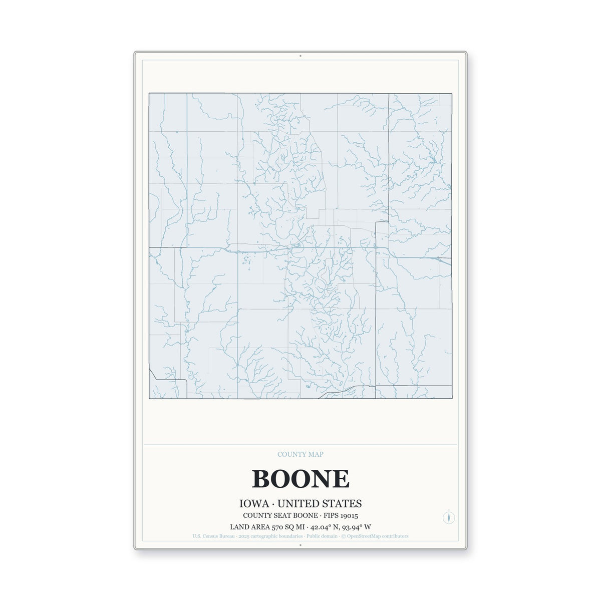 Boone County, Iowa Map Aluminum Sign in Gallery Air style