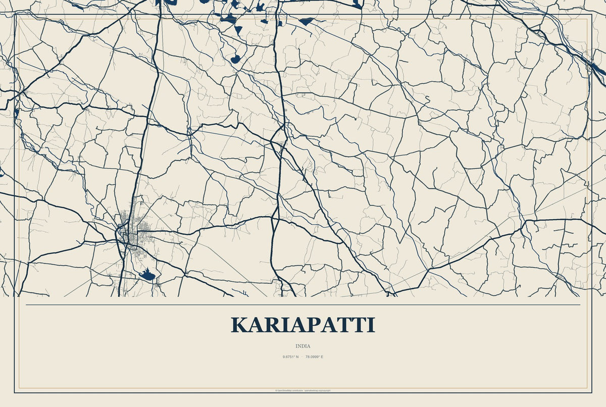 Kariapatti, India City Map Aluminum Sign in Coastal Cutout style