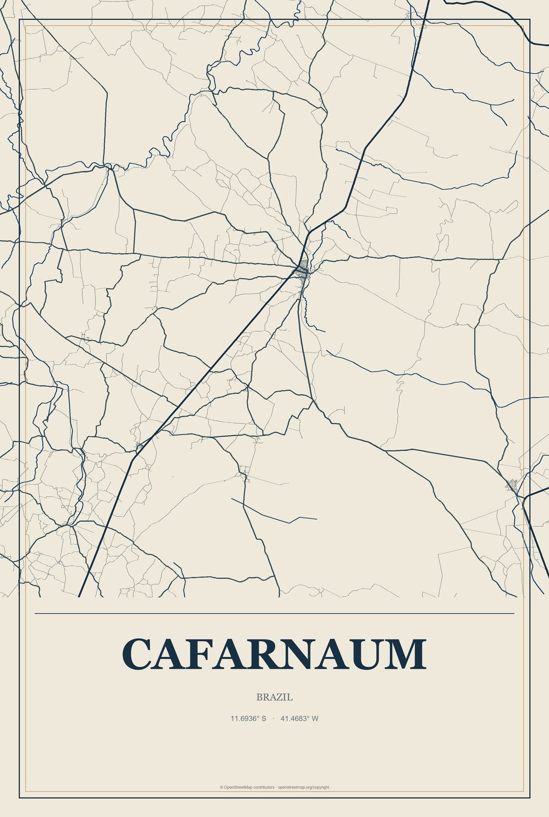 Cafarnaum, Brazil City Map Aluminum Sign in Coastal Cutout style