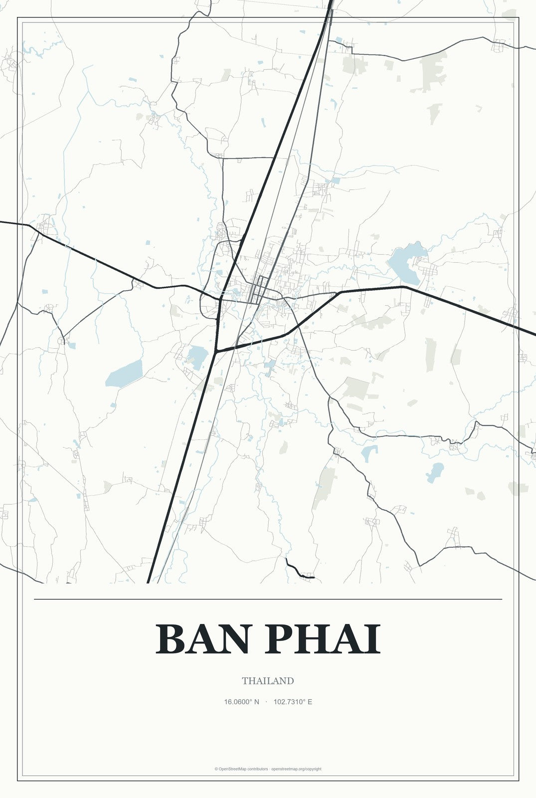 Ban Phai, Thailand City Map Aluminum Sign in Gallery Air style