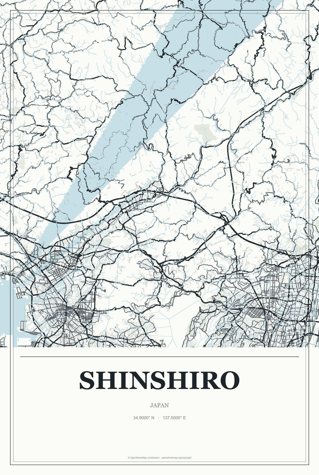 Shinshiro, Japan City Map Aluminum Sign in Gallery Air style