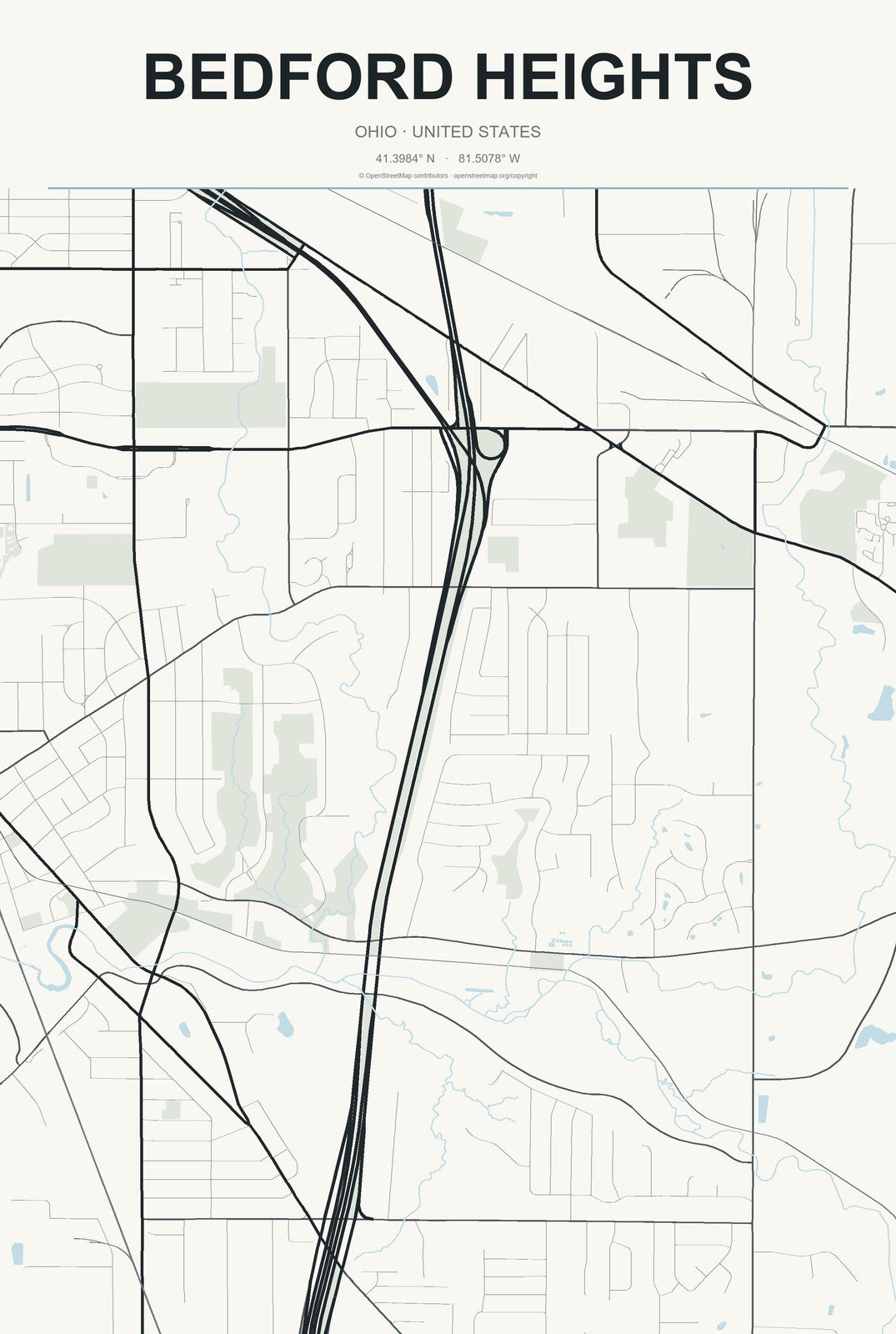 Bedford Heights, Ohio City Map Aluminum Sign in Headline Atlas style