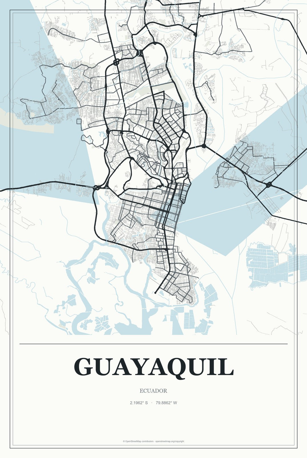 Guayaquil, Ecuador City Map Aluminum Sign in Gallery Air style