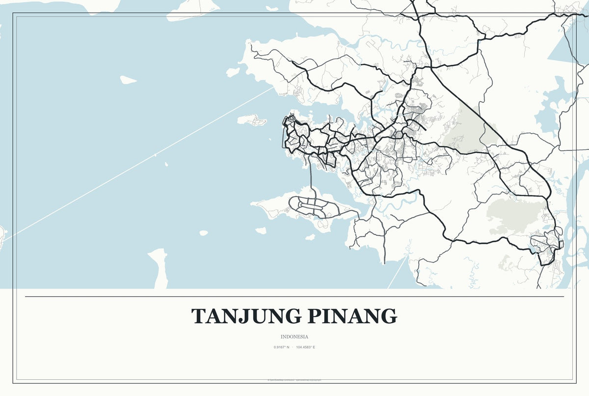 Tanjung Pinang, Indonesia City Map Aluminum Sign in Gallery Air style