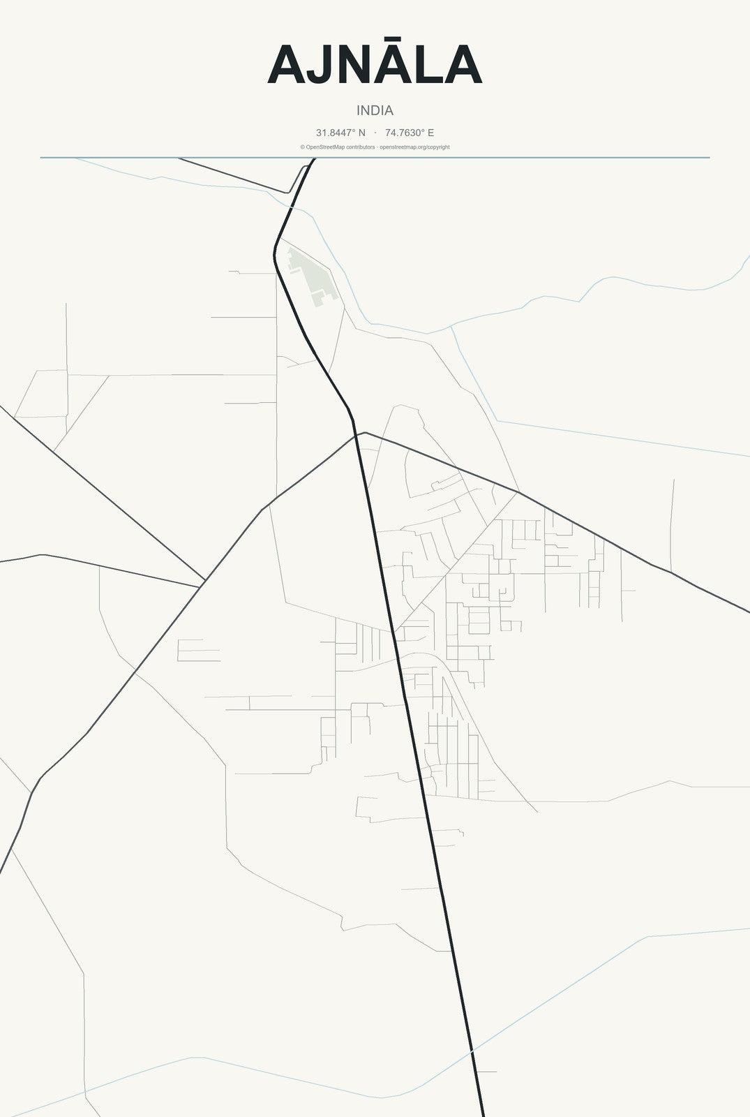 Ajnāla, India City Map Aluminum Sign in Headline Atlas style
