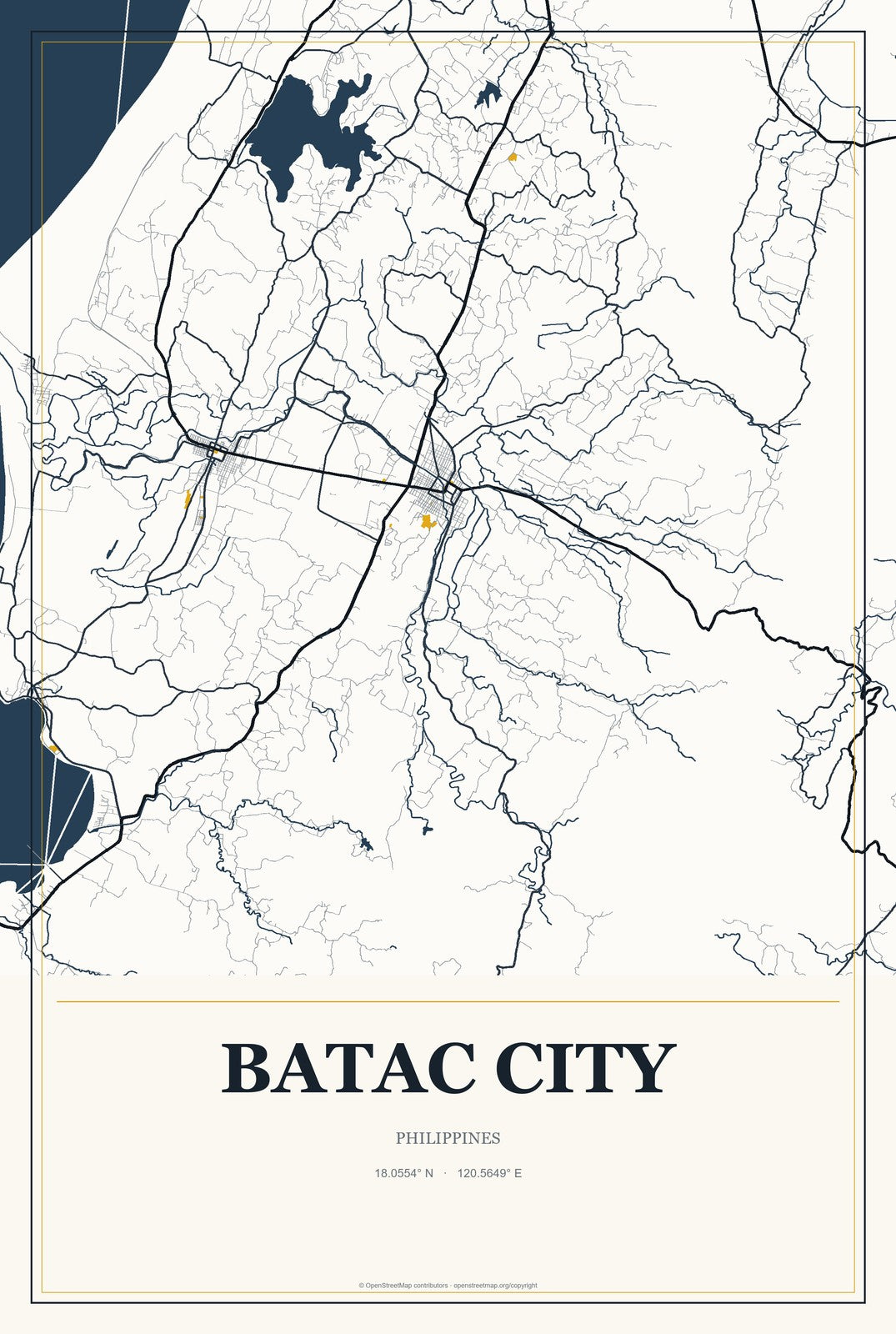 Batac City, Philippines City Map Aluminum Sign in Citrine Modern style